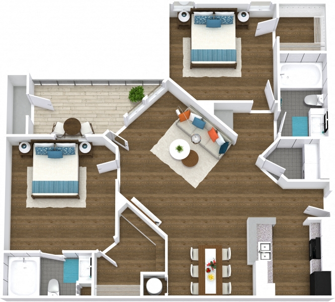 Floor plan for 2 beds, 2 baths, 1181 sqft